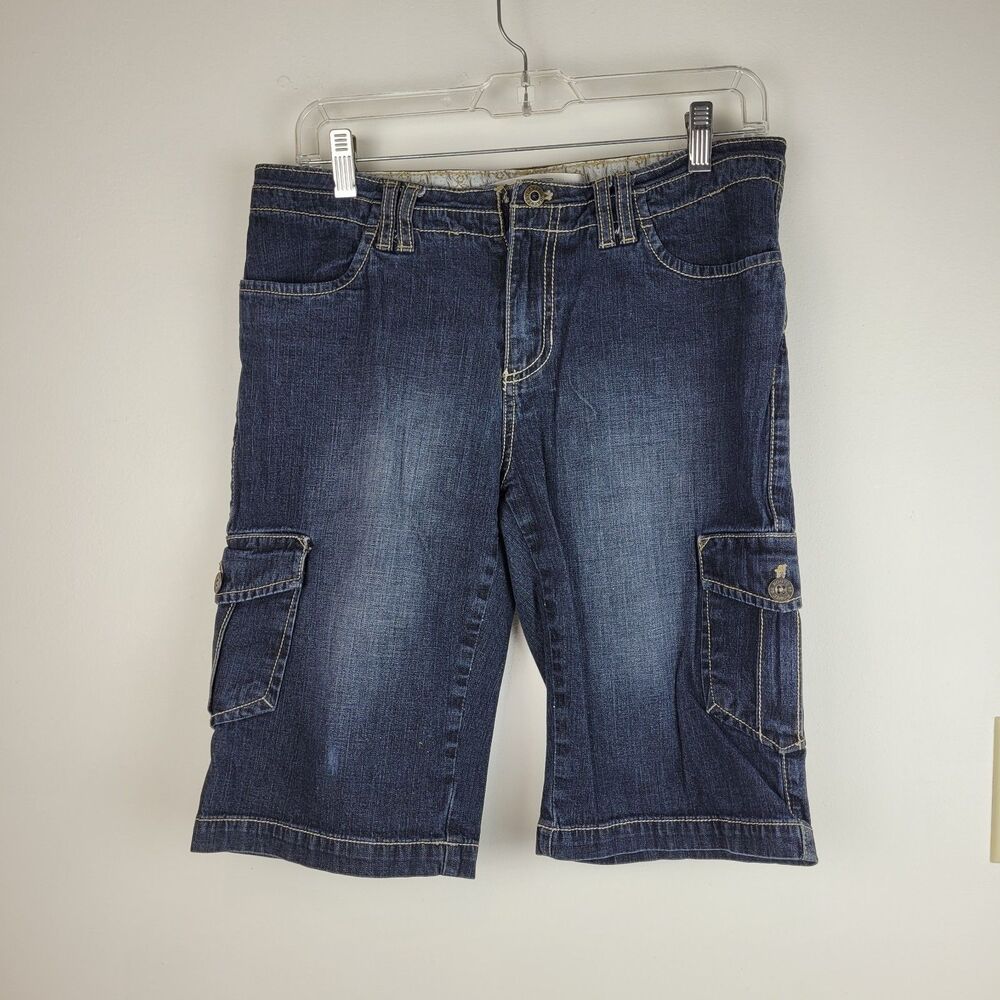 Route 66 Women's dark denim Bermuda cargo shorts Mid Rise Sz 7/8 casual summer - Picture 1 of 10